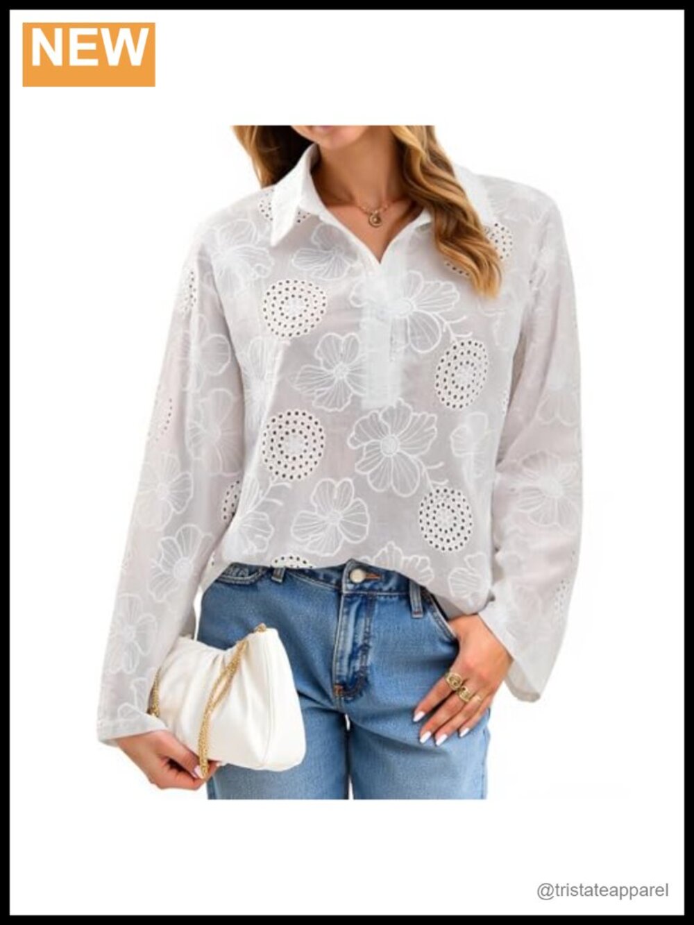 Women's Crochet Eyelet Blouse Button Down Long Sleeve Cotton Floral Shirt